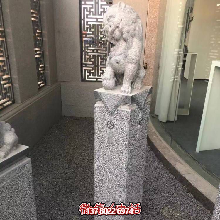 天然石材花崗巖浮雕獅子拴馬柱中式庭院門(mén)外擺件