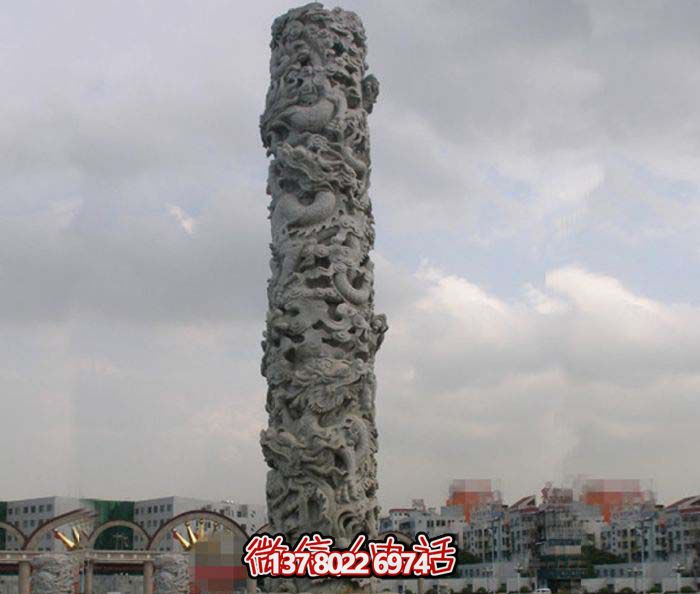 龍柱雕塑-廣場(chǎng)景觀仿古鏤空盤龍柱石雕