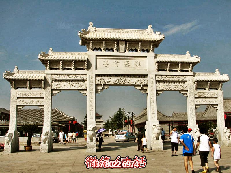 古城景區(qū)寺院漢白玉五門斗拱石雕牌坊 古城景區(qū)寺院漢白玉五門斗拱石雕牌坊