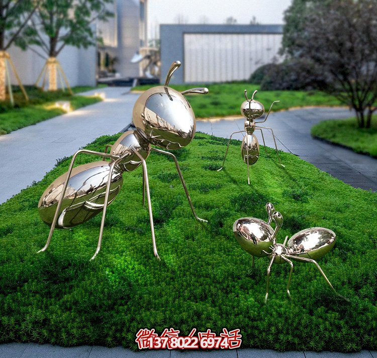 不銹鋼鏡面螞蟻，小區(qū)綠化帶裝飾動(dòng)物擺件
