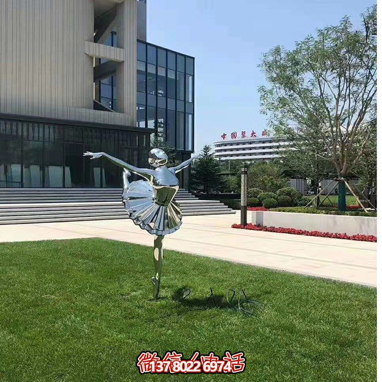 不銹鋼芭蕾女孩，鏡面跳舞女孩雕塑