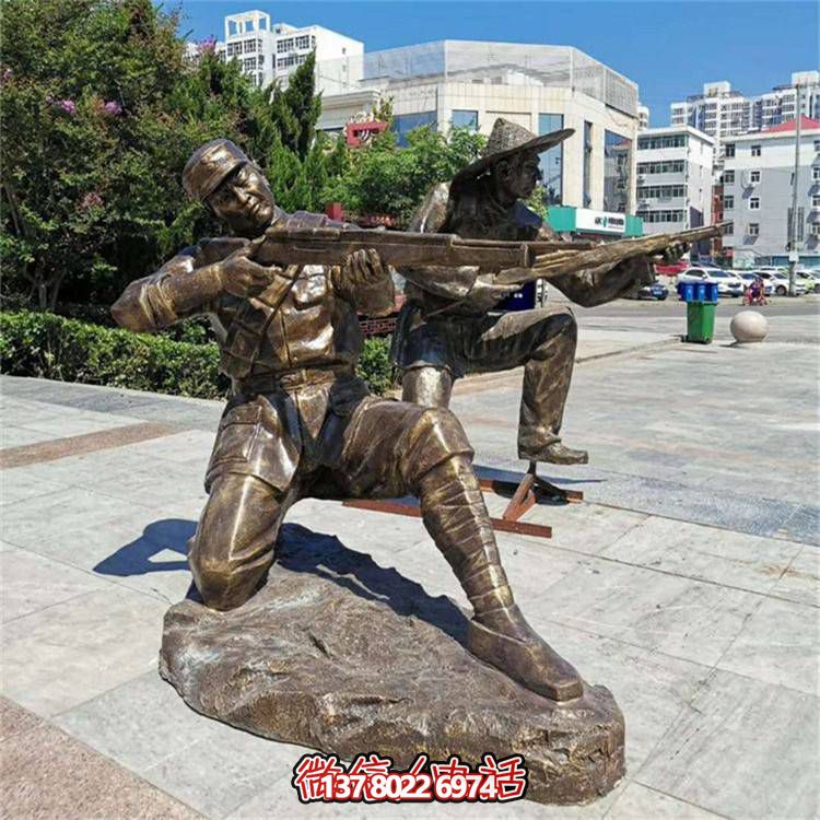 銅雕戶(hù)外園林景區(qū)八路軍戰(zhàn)士雕塑