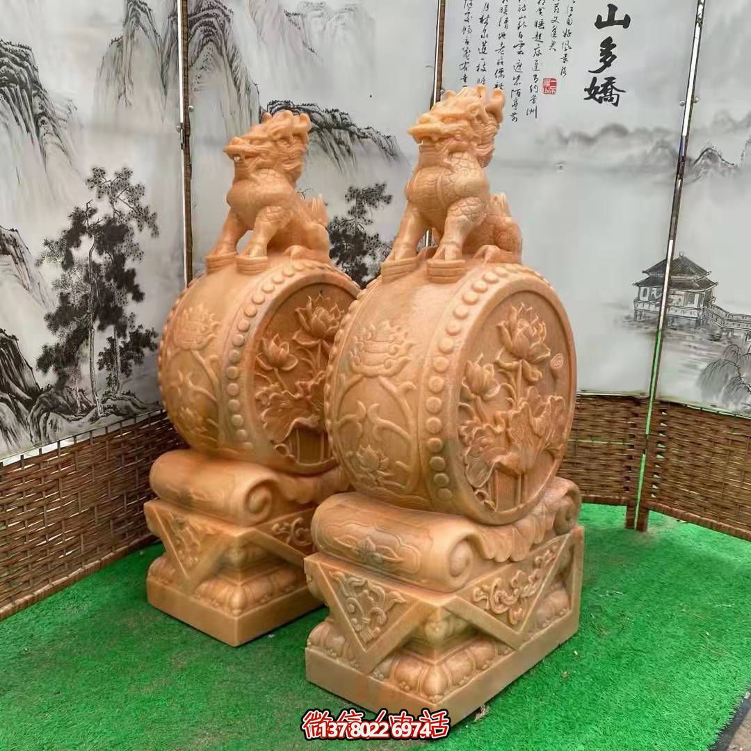 麒麟抱鼓石，晚霞紅荷花門墩