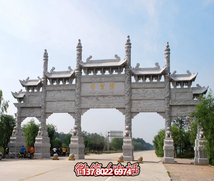 大型新款浮雕五門(mén)道路石雕牌坊