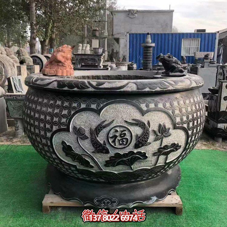 青石大水缸，石雕缸