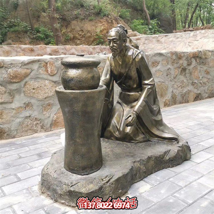 煎藥古代人物，中醫(yī)文化熬制中藥玻璃鋼仿銅情景雕塑
