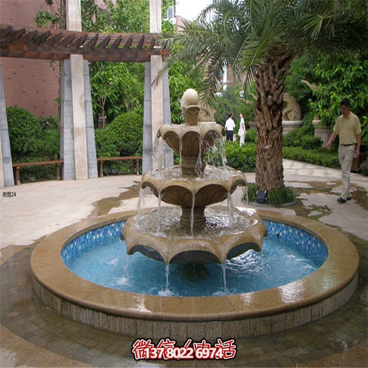 歐式漢白玉石雕噴泉廣場(chǎng)小型噴水池?cái)[件