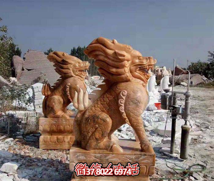 晚霞紅石雕庭院別墅鎮(zhèn)宅神獸麒麟雕塑 晚霞紅石雕庭院別墅鎮(zhèn)宅神獸麒麟雕塑