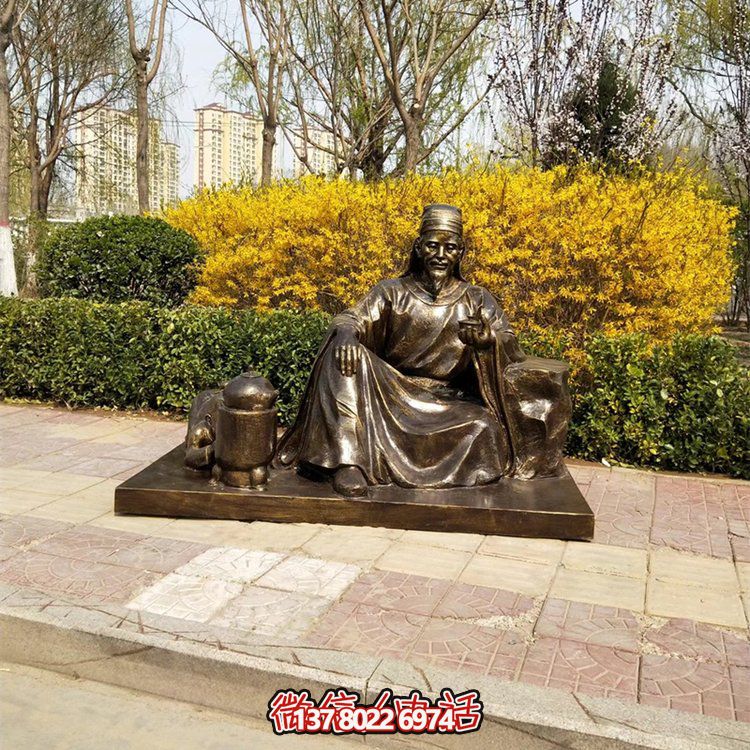 茶圣陸羽雕塑，玻璃鋼仿銅歷史名人情景雕塑