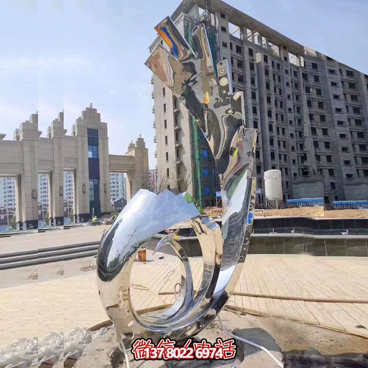 小區(qū)廣場不銹鋼鏡面拋光抽象鳳凰噴泉水景觀雕塑