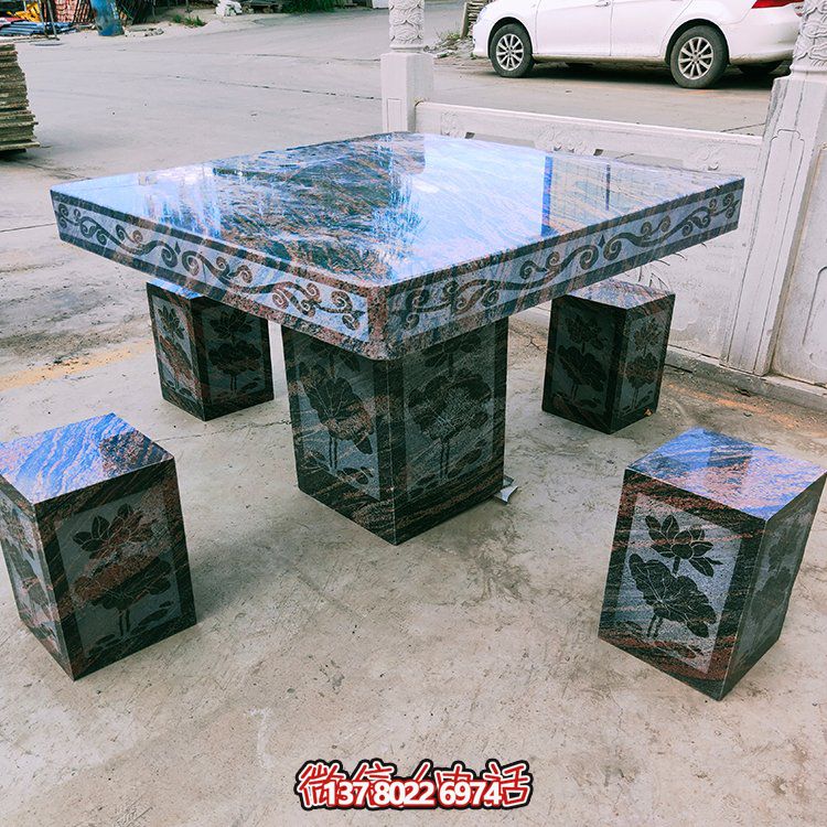 大理石石桌凳，正方形桌子凳子