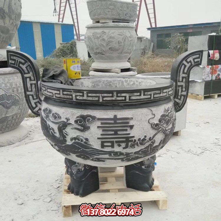 龍鳳浮雕青石園林景觀擺放圓形香爐雕塑 龍鳳浮雕青石園林景觀擺放圓形香爐雕塑