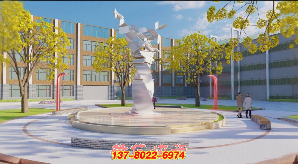 書海揚(yáng)帆：校園不銹鋼景觀雕塑